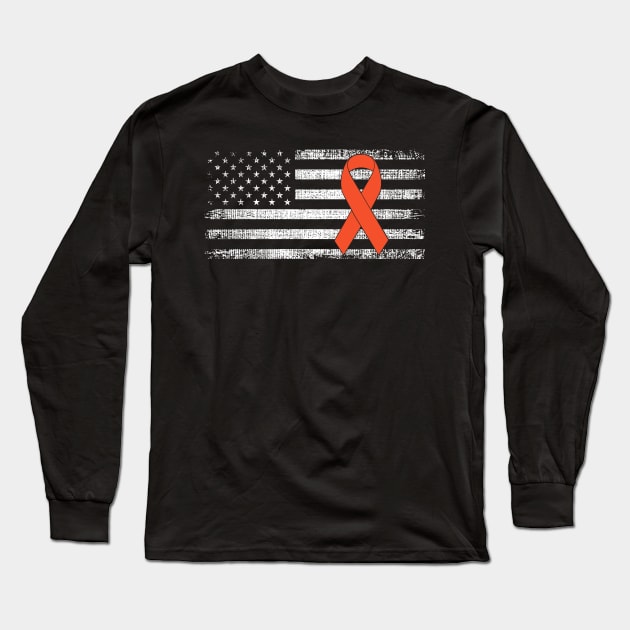 Kidney Cancer Awarenes Ribbon Classic American Flags Long Sleeve T-Shirt by Gendon Design